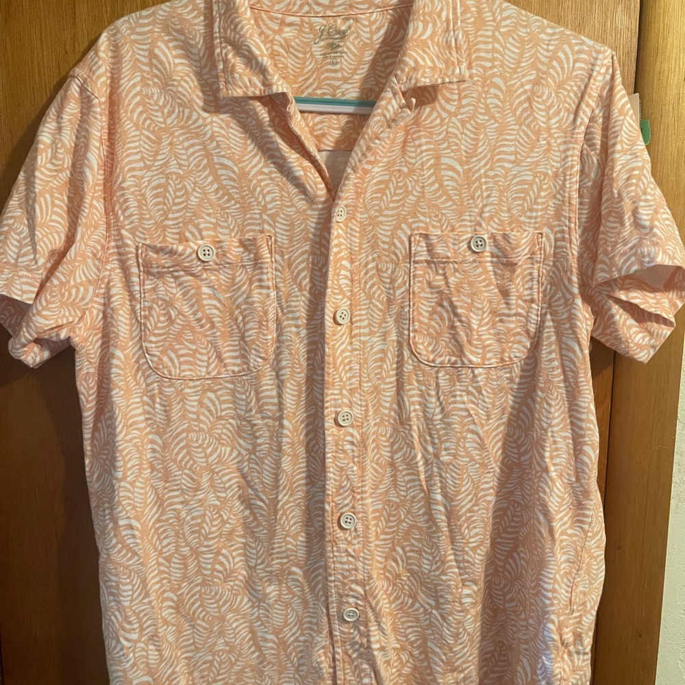 J.Crew Slub cotton shirt Orange/White Size LARGE AV961